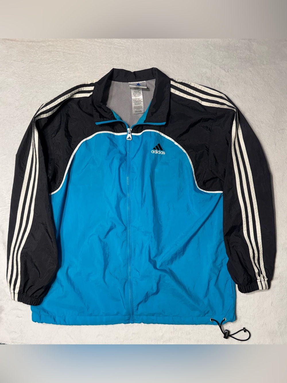 Vintage Adidas Windbreaker Jacket Men’s L Black Blue Big Logo 3 Stripe